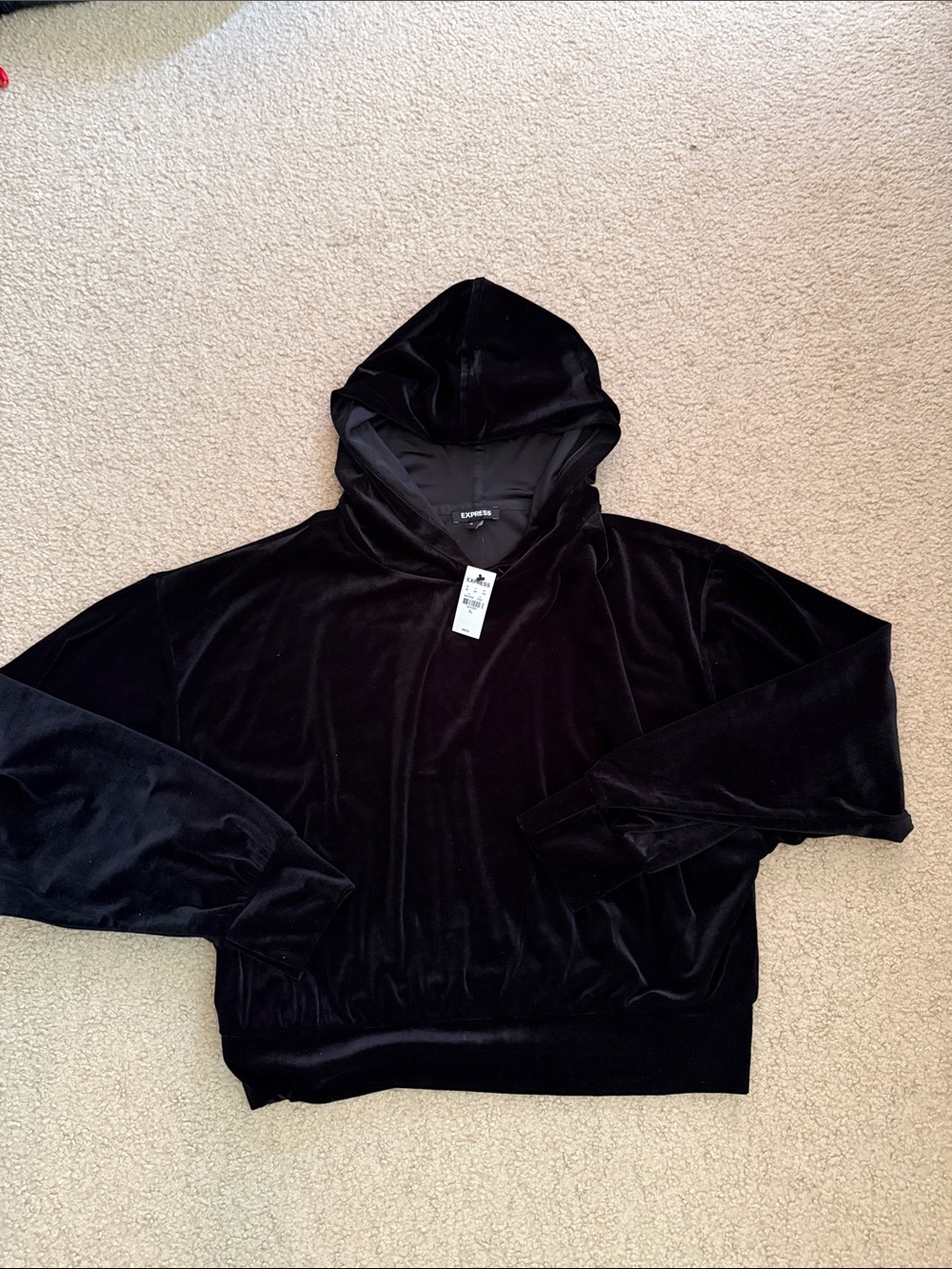 Express Velour Hoodie Sweatshirt Black Size XL brand new with tag